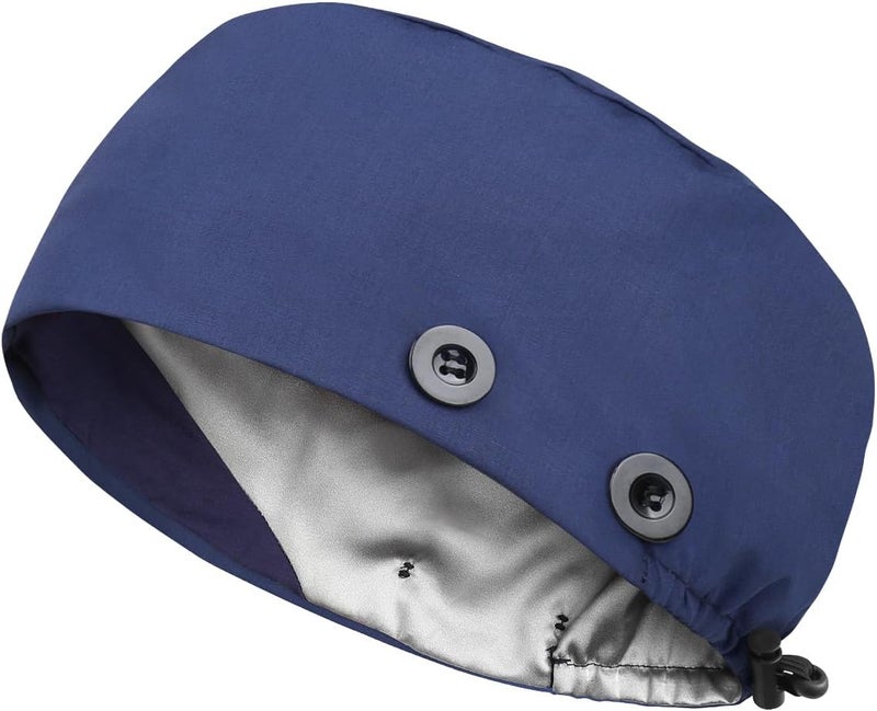 Yuest Adjustable Scrub Caps for Women Men - 4 Mask Attachment Buttons & Satin Lined Scrub Caps - Image 1